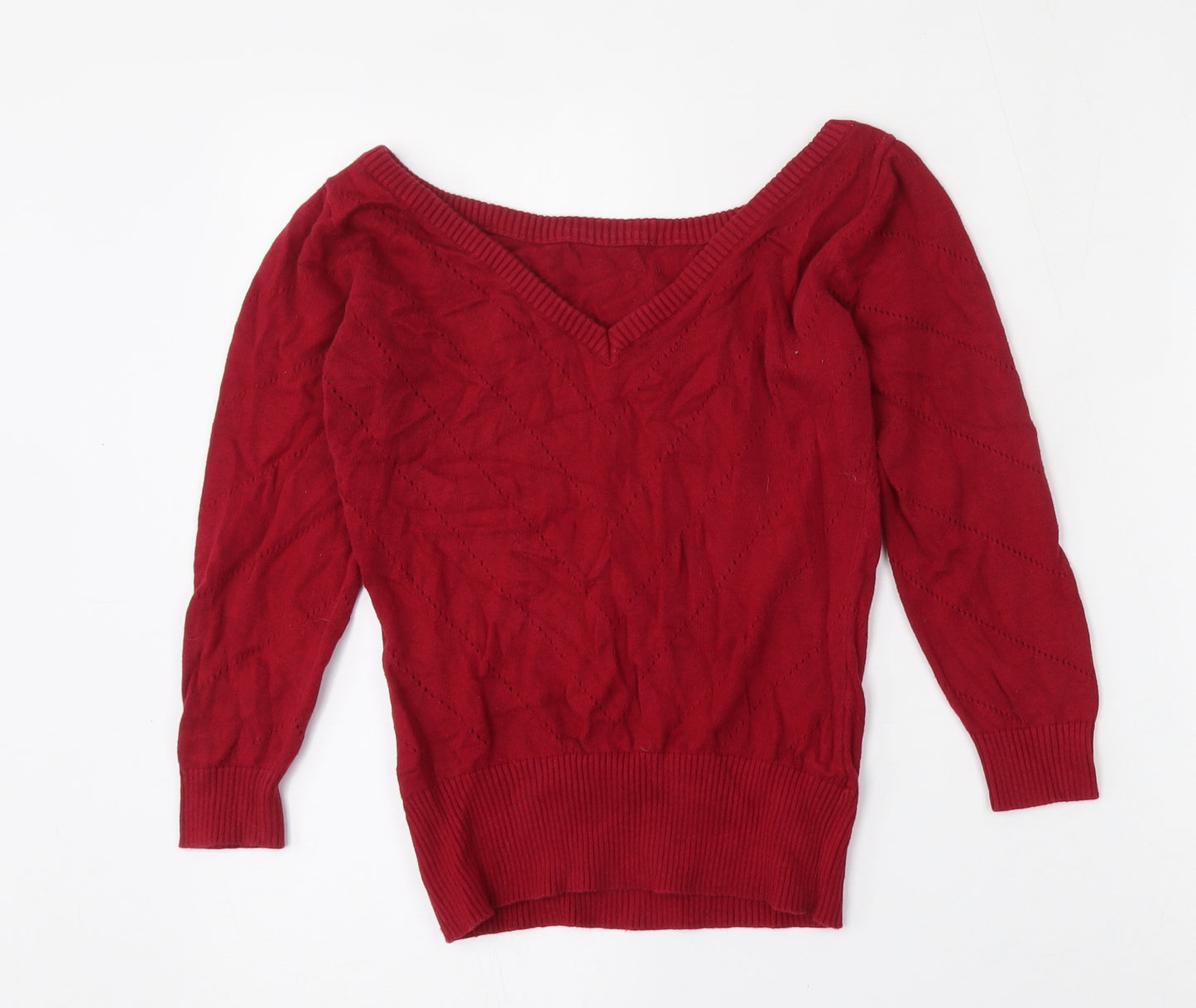 Collectif  Womens Red V-Neck  Cotton Pullover Jumper Size 10