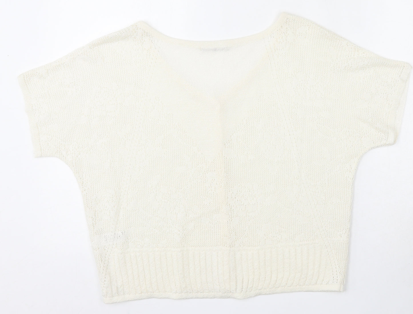 TU Womens White V-Neck Floral Acrylic Cardigan Jumper Size 14