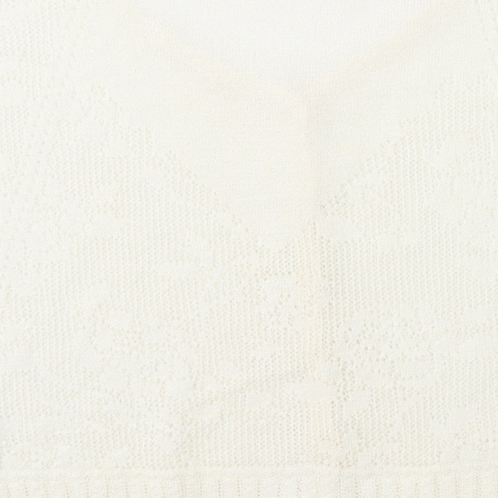 TU Womens White V-Neck Floral Acrylic Cardigan Jumper Size 14