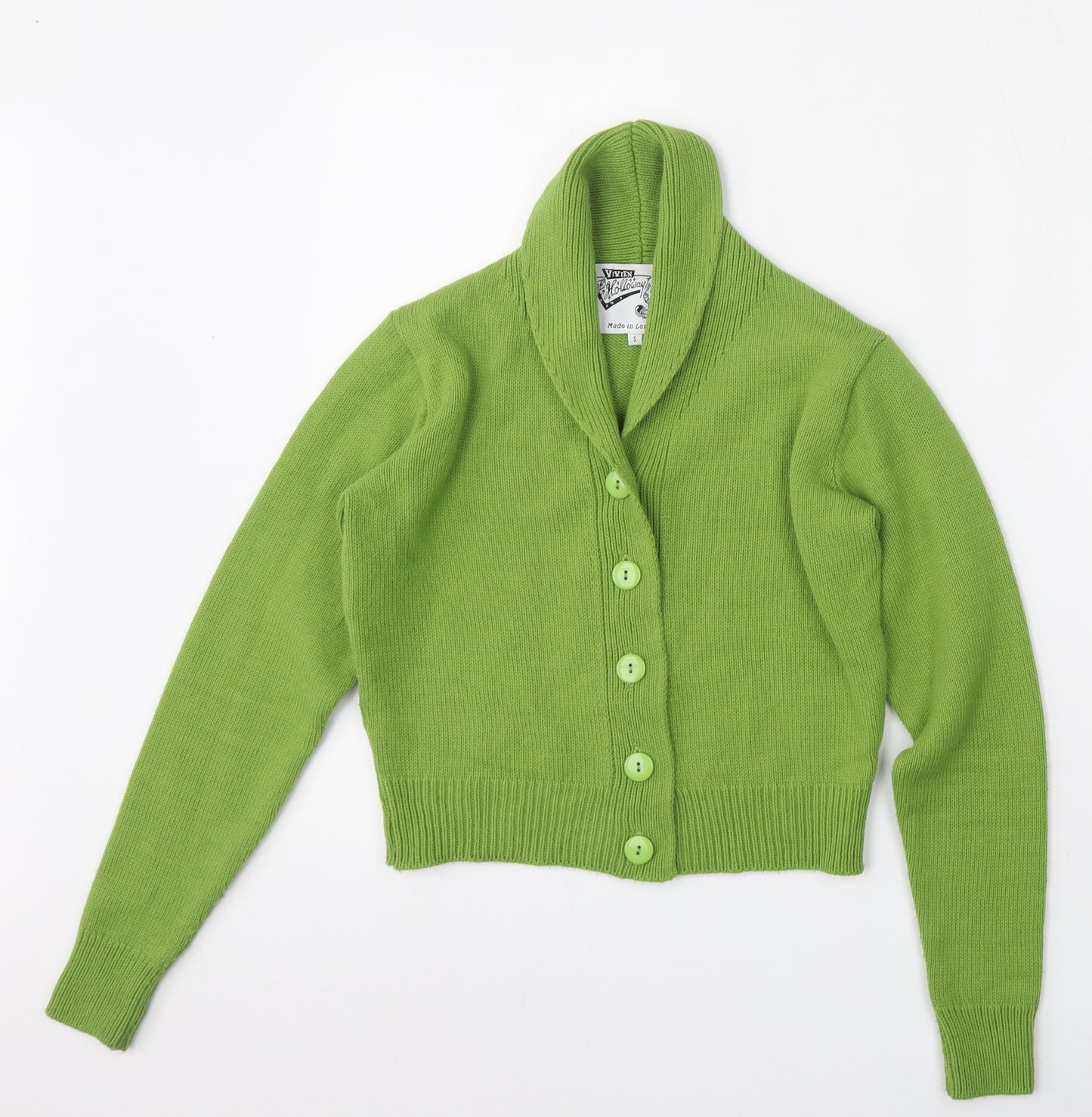 Vivien of Holloway Womens Green Roll Neck  Acrylic Cardigan Jumper Size S