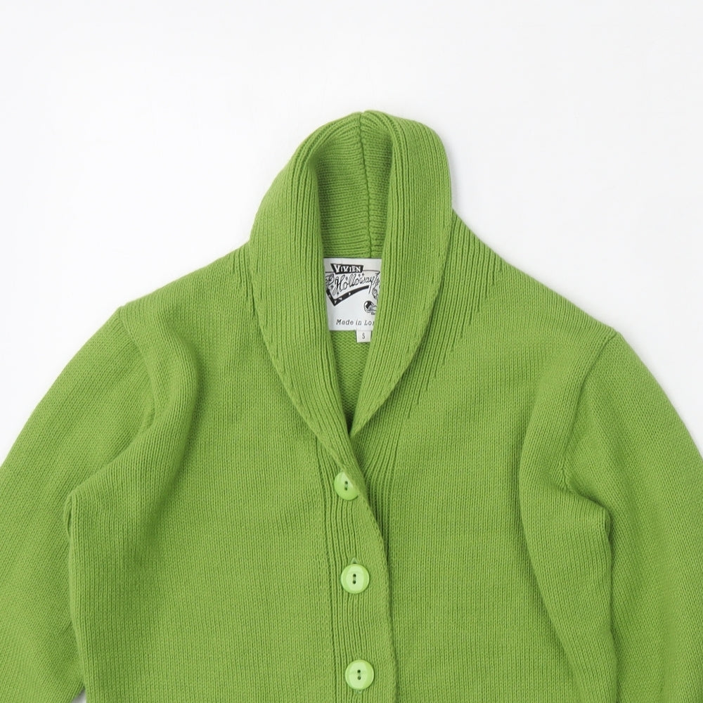 Vivien of Holloway Womens Green Roll Neck  Acrylic Cardigan Jumper Size S