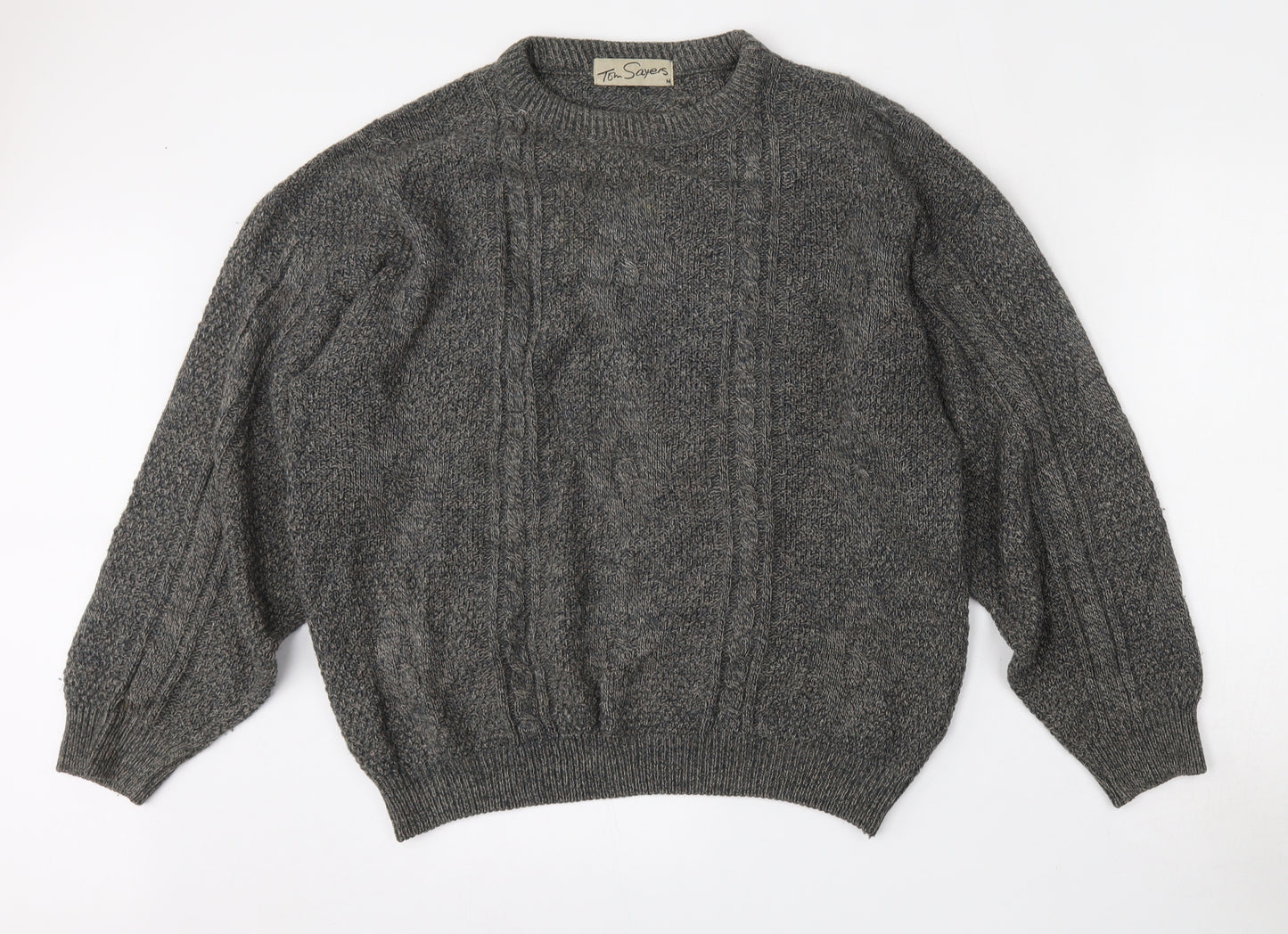 Tom Sayers Mens Grey Round Neck  Acrylic Pullover Jumper Size M