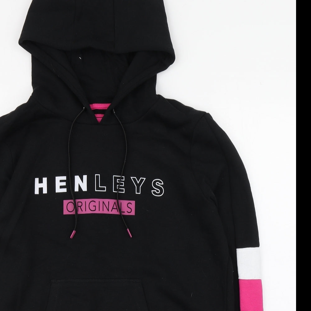 Henleys Womens Black  Cotton Pullover Hoodie Size 16