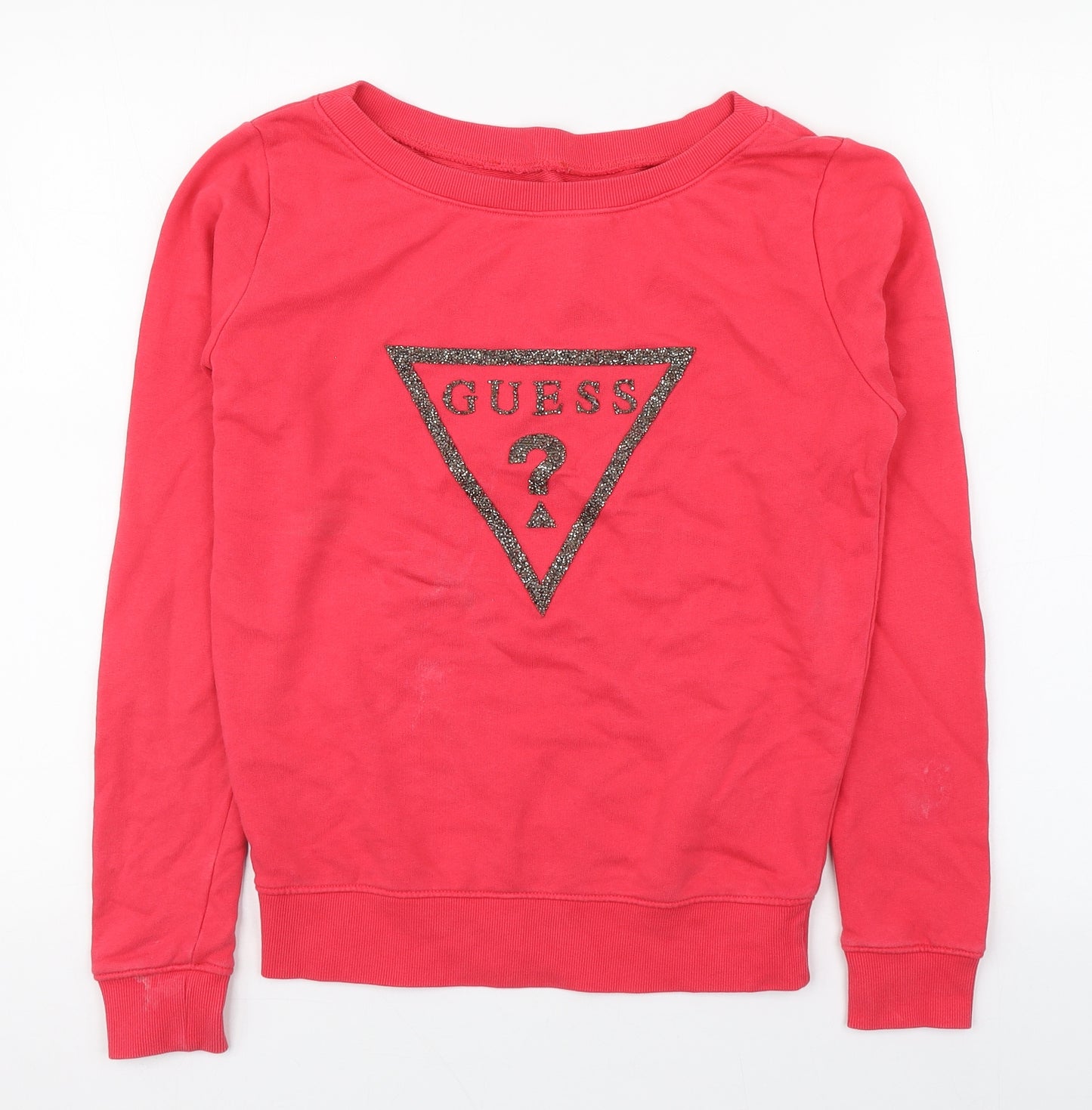GUESS? Womens Pink  Cotton Pullover Sweatshirt Size XS  Pullover