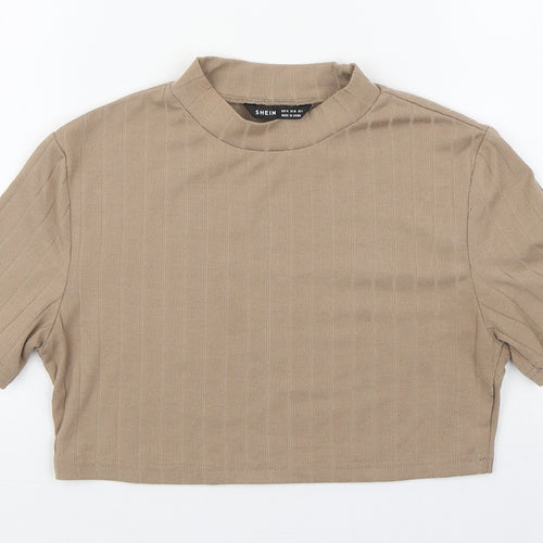 Shien Womens Brown  Polyester Basic T-Shirt Size M Round Neck