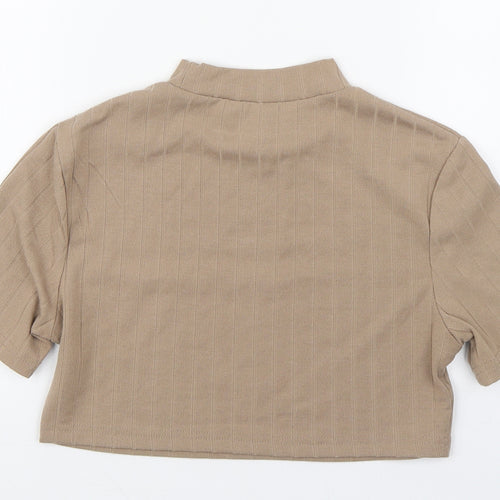 Shien Womens Brown  Polyester Basic T-Shirt Size M Round Neck