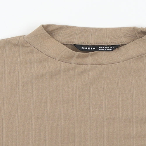 Shien Womens Brown  Polyester Basic T-Shirt Size M Round Neck