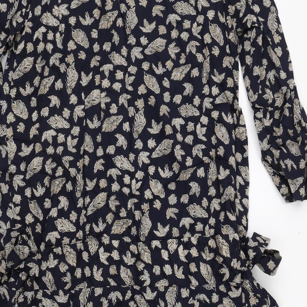 BHS Womens Blue Geometric Viscose Trapeze & Swing  Size 10  Round Neck Pullover