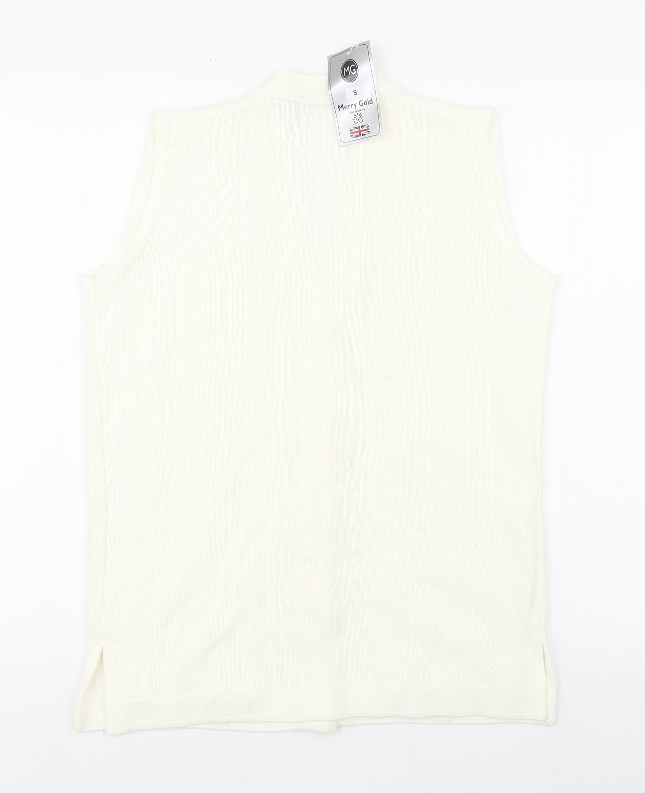 Merry Gold Womens Ivory V-Neck  Acrylic Vest Jumper Size S