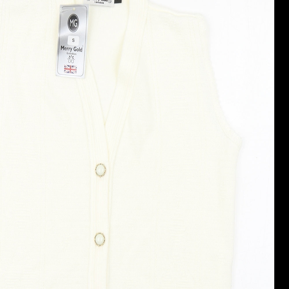 Merry Gold Womens Ivory V-Neck  Acrylic Vest Jumper Size S