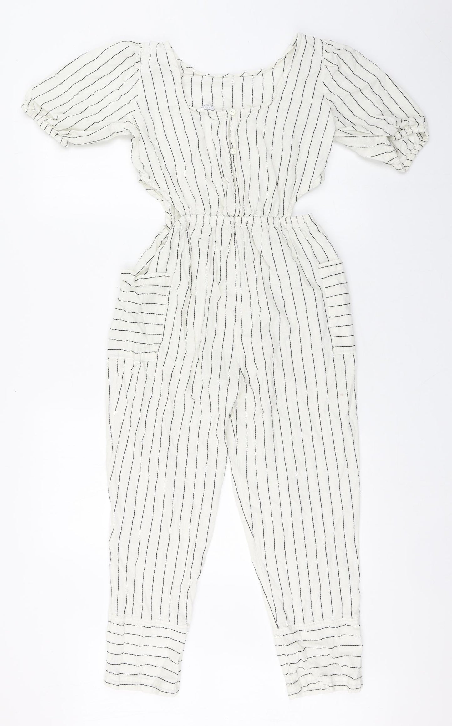 Primark Girls White Striped Cotton Jumpsuit One-Piece Size 11-12 Years  Button