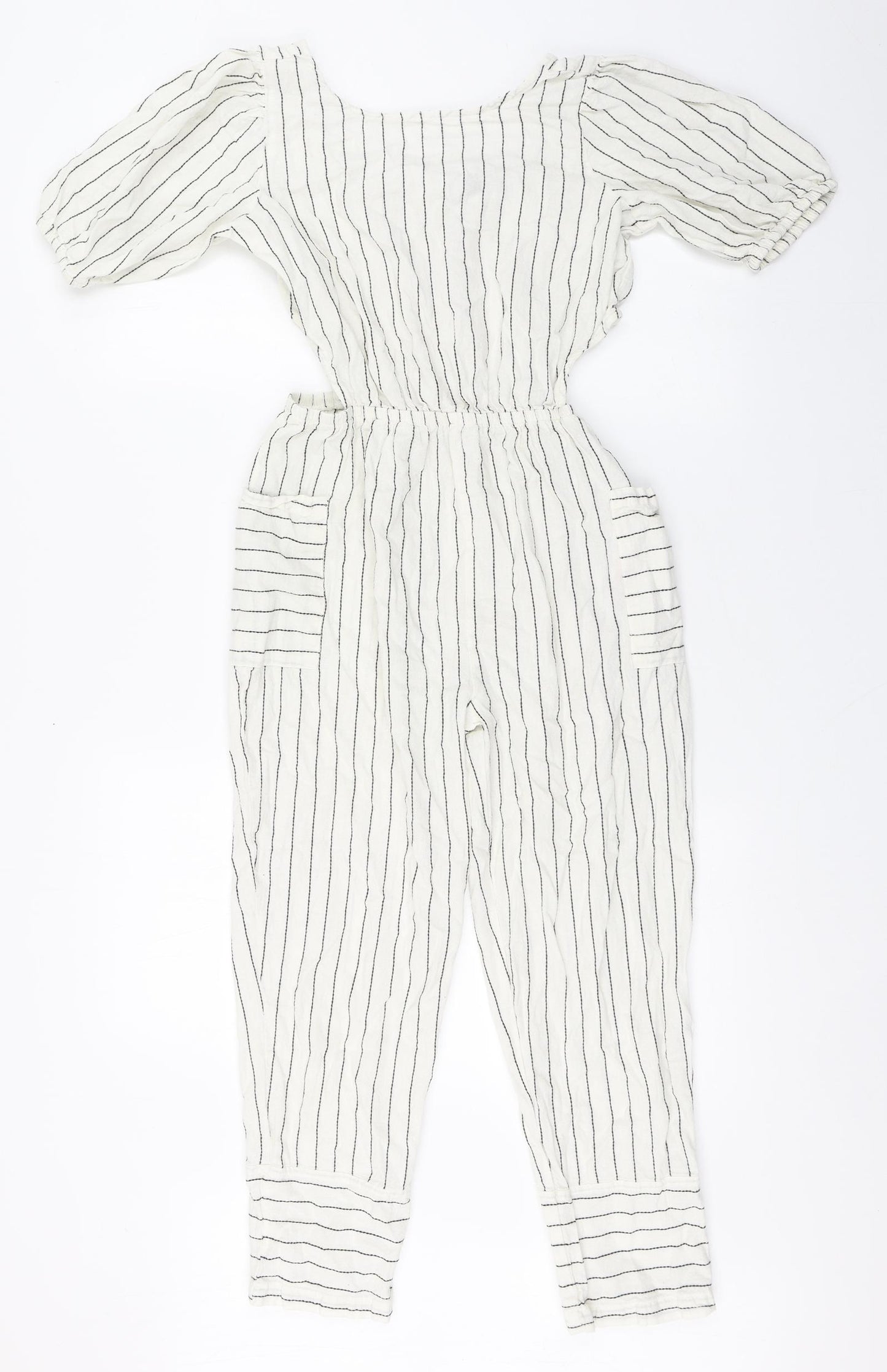 Primark Girls White Striped Cotton Jumpsuit One-Piece Size 11-12 Years  Button