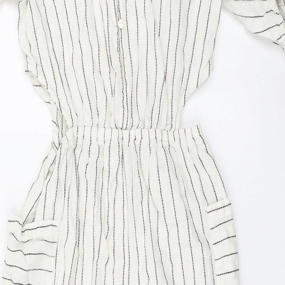 Primark Girls White Striped Cotton Jumpsuit One-Piece Size 11-12 Years  Button