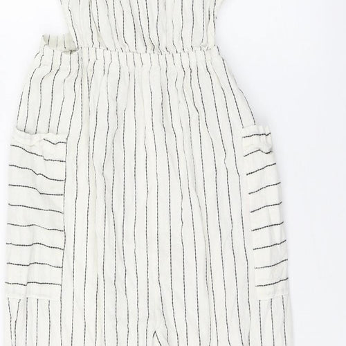 Primark Girls White Striped Cotton Jumpsuit One-Piece Size 11-12 Years  Button