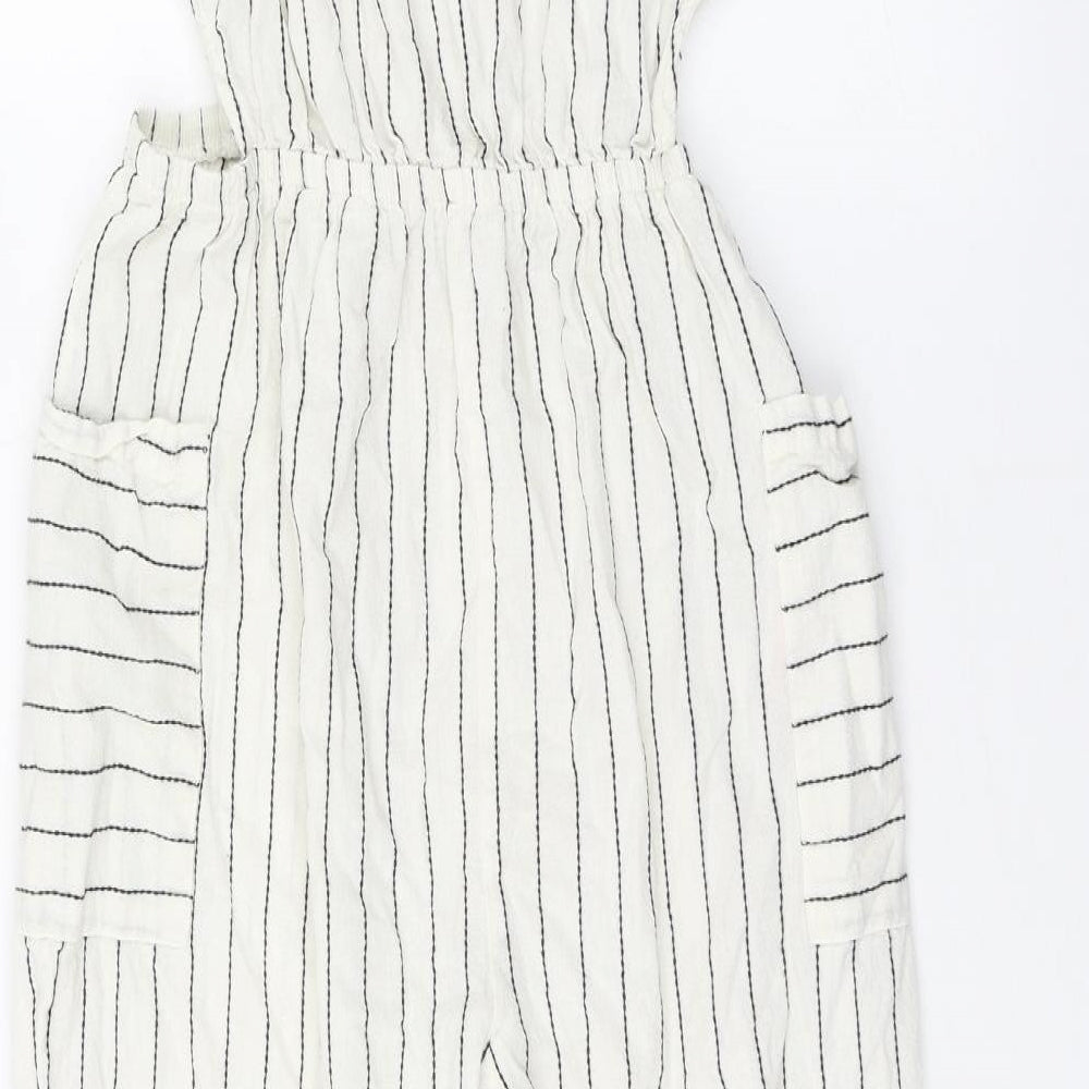 Primark Girls White Striped Cotton Jumpsuit One-Piece Size 11-12 Years  Button
