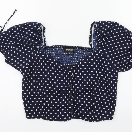 Chemistry Womens Blue Polka Dot Polyester Basic Blouse Size 8 Square Neck