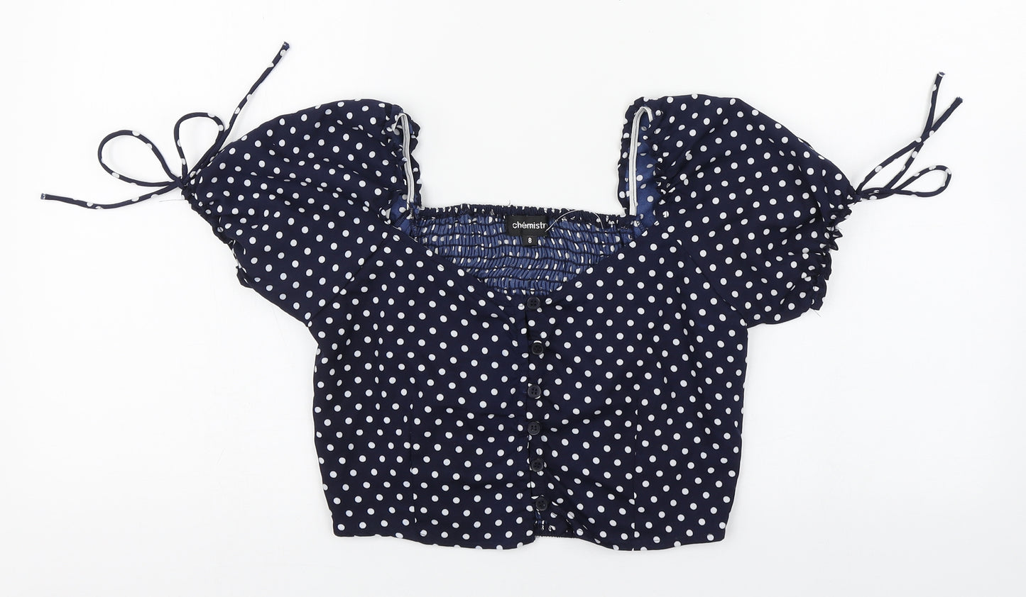 Chemistry Womens Blue Polka Dot Polyester Basic Blouse Size 8 Square Neck