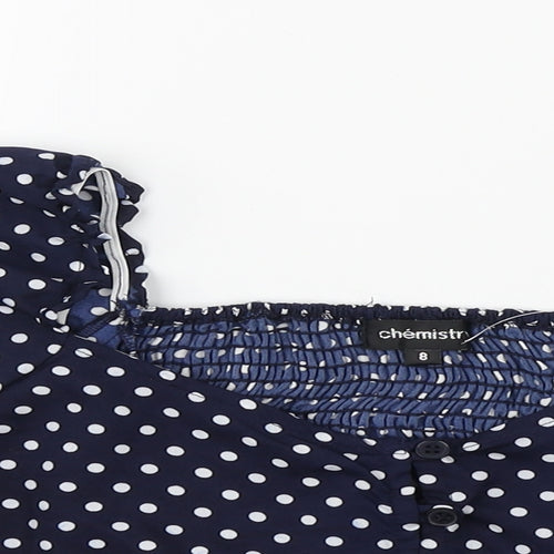 Chemistry Womens Blue Polka Dot Polyester Basic Blouse Size 8 Square Neck
