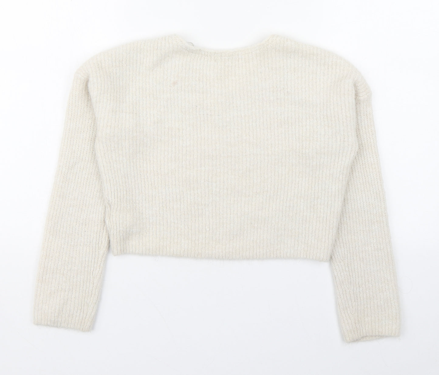 H&M Girls White Scoop Neck  Acrylic Pullover Jumper Size 8-9 Years  Pullover