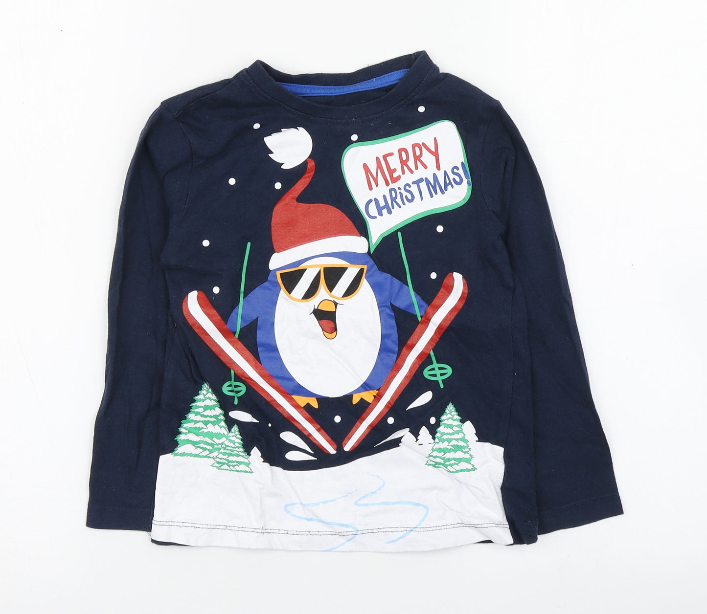 Dunnes Stores Boys Blue  100% Cotton Basic T-Shirt Size 6 Years Round Neck Pullover - Christmas