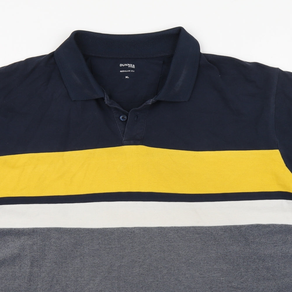 Dunnes Stores Mens Blue Striped Cotton  Polo Size XL Collared Button