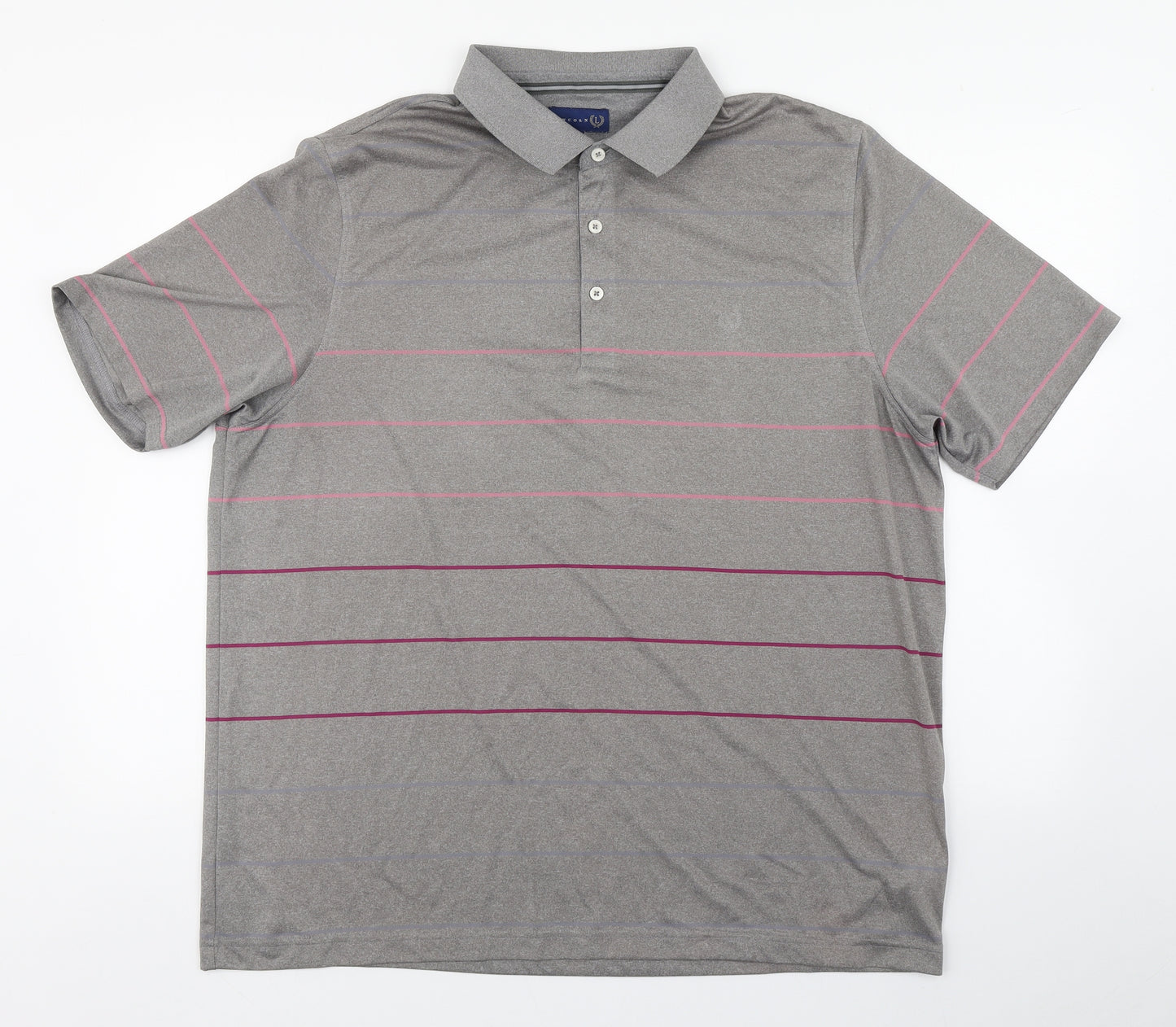 Matalan Mens Grey Striped Polyester  Polo Size XL Collared Button