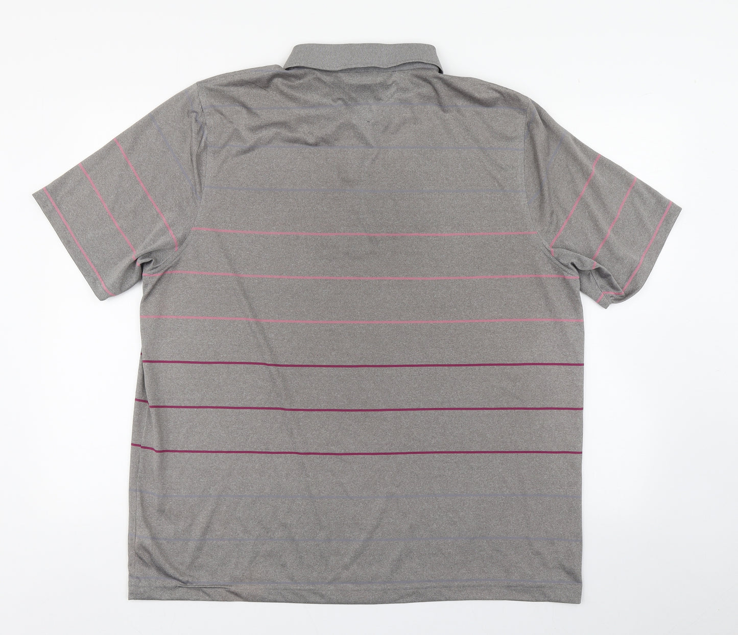 Matalan Mens Grey Striped Polyester  Polo Size XL Collared Button