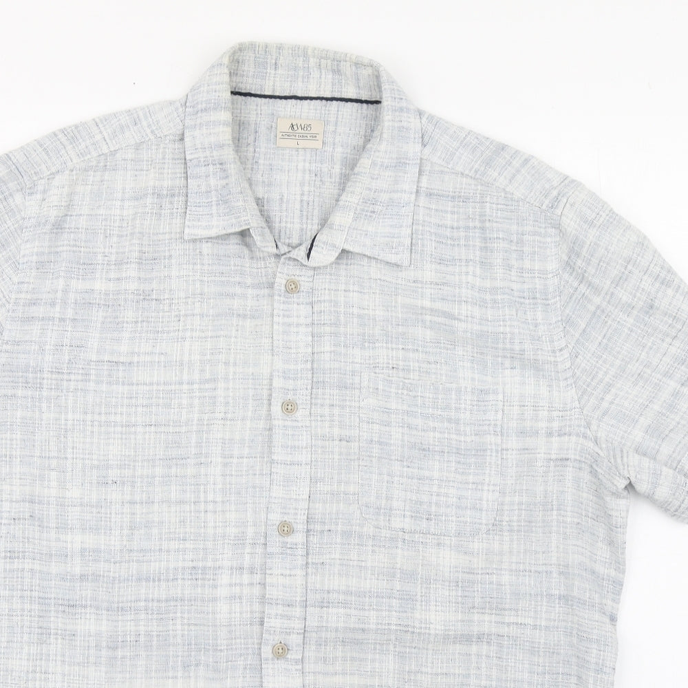Authentic Casual Wear Mens Blue  Polyester  Button-Up Size L Collared Button