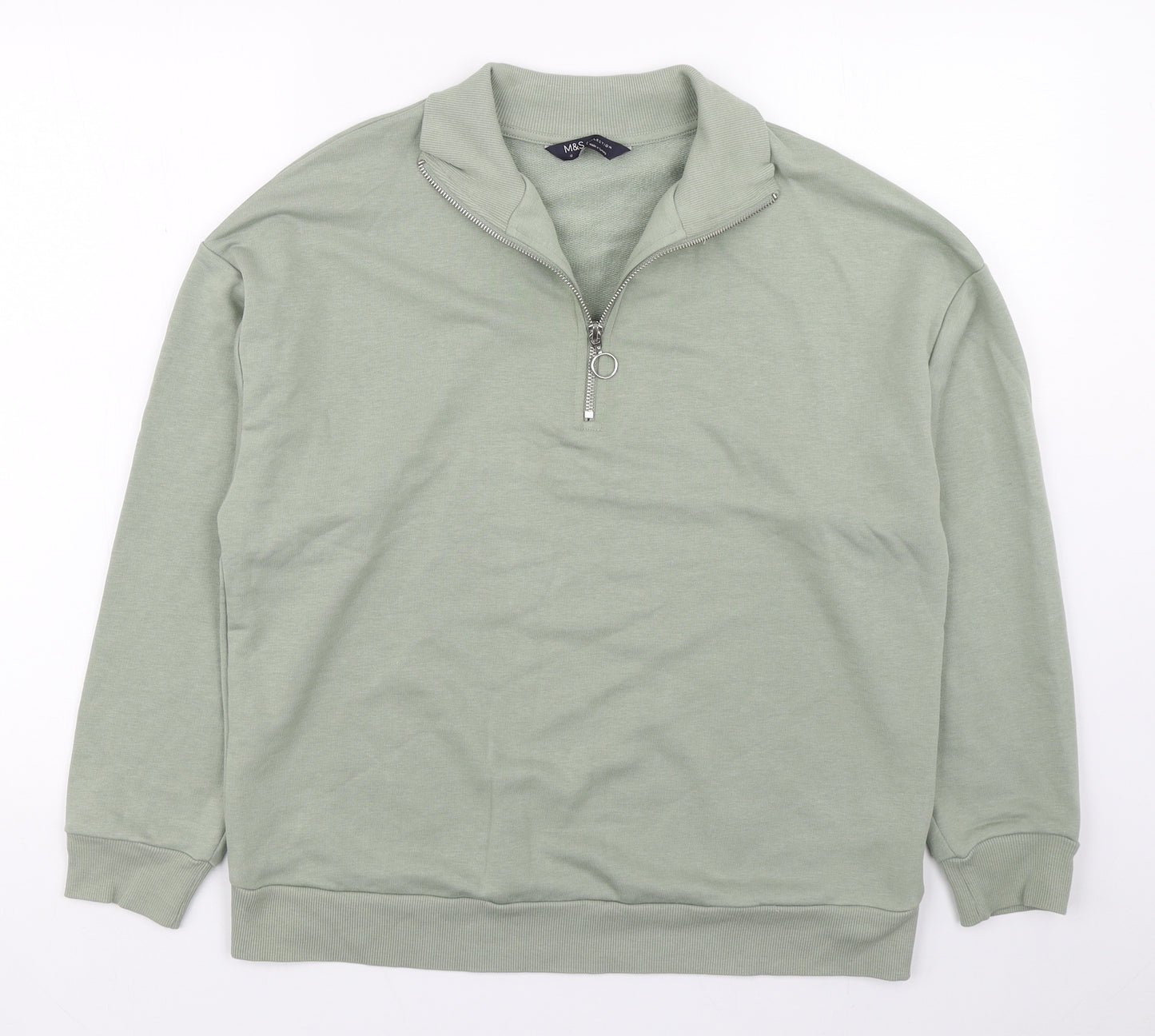 Marks and Spencer Womens Green  Cotton Pullover Sweatshirt Size 12  Zip