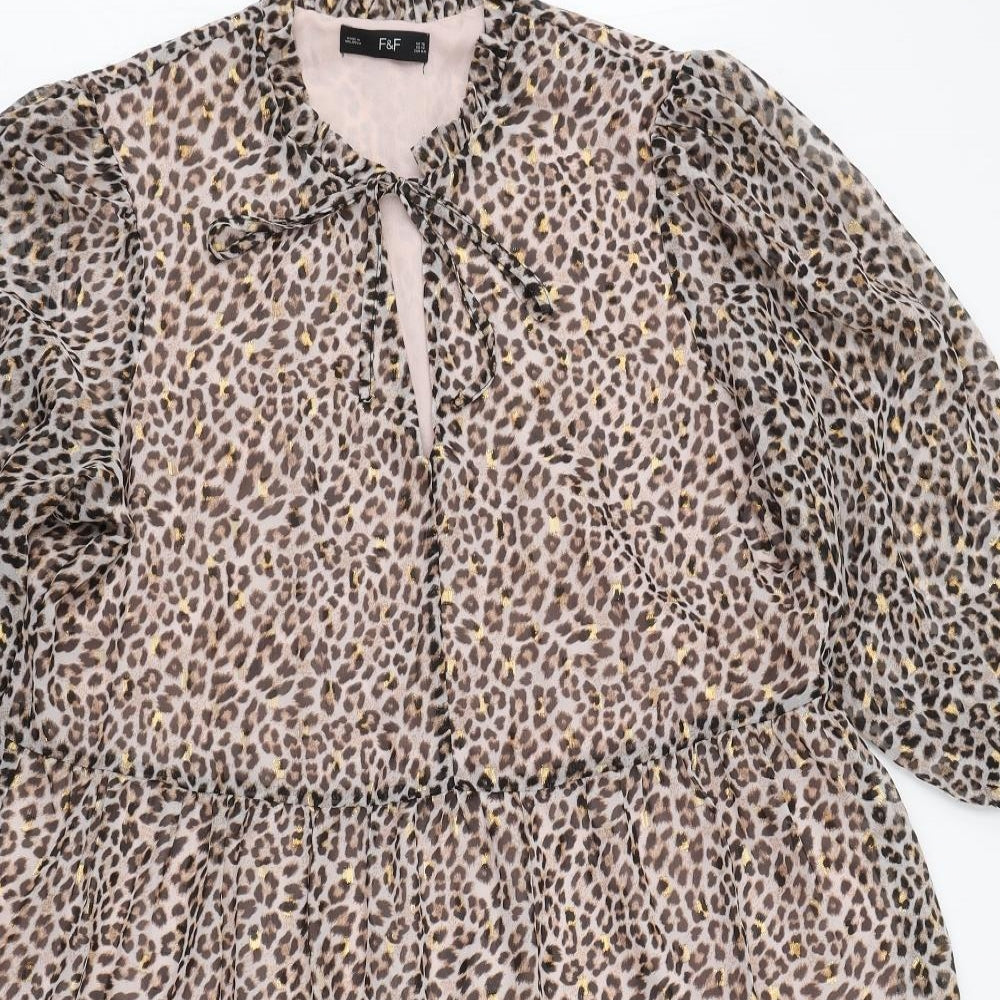 F&F Womens Multicoloured Animal Print Polyester Trapeze & Swing  Size 16  Round Neck Pullover