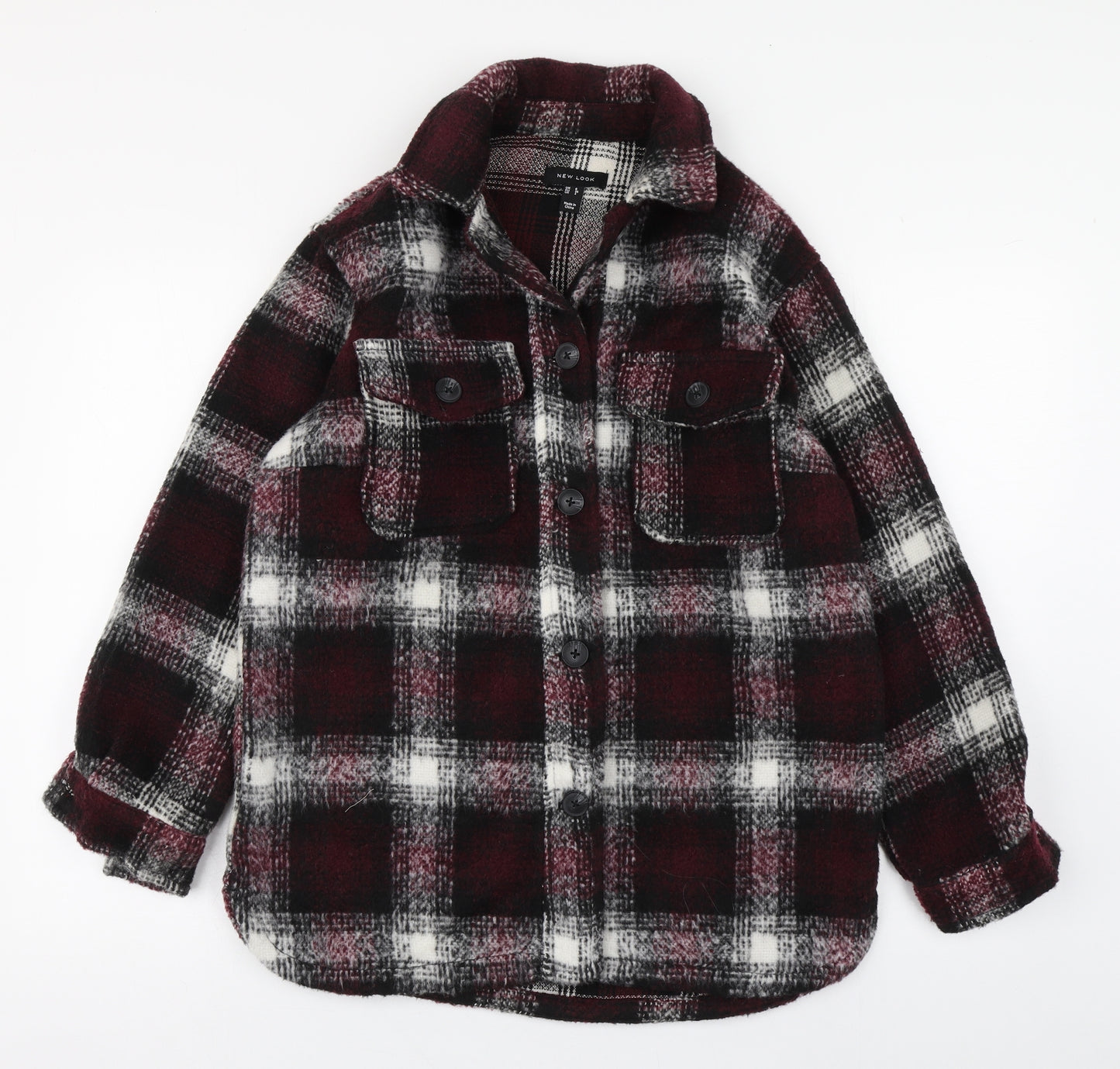 New Look Womens Purple Plaid  Overcoat Coat Size 8  Button