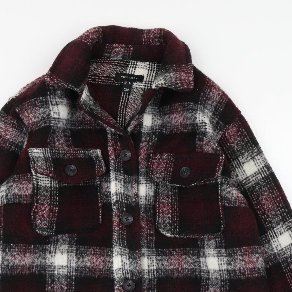 New Look Womens Purple Plaid  Overcoat Coat Size 8  Button