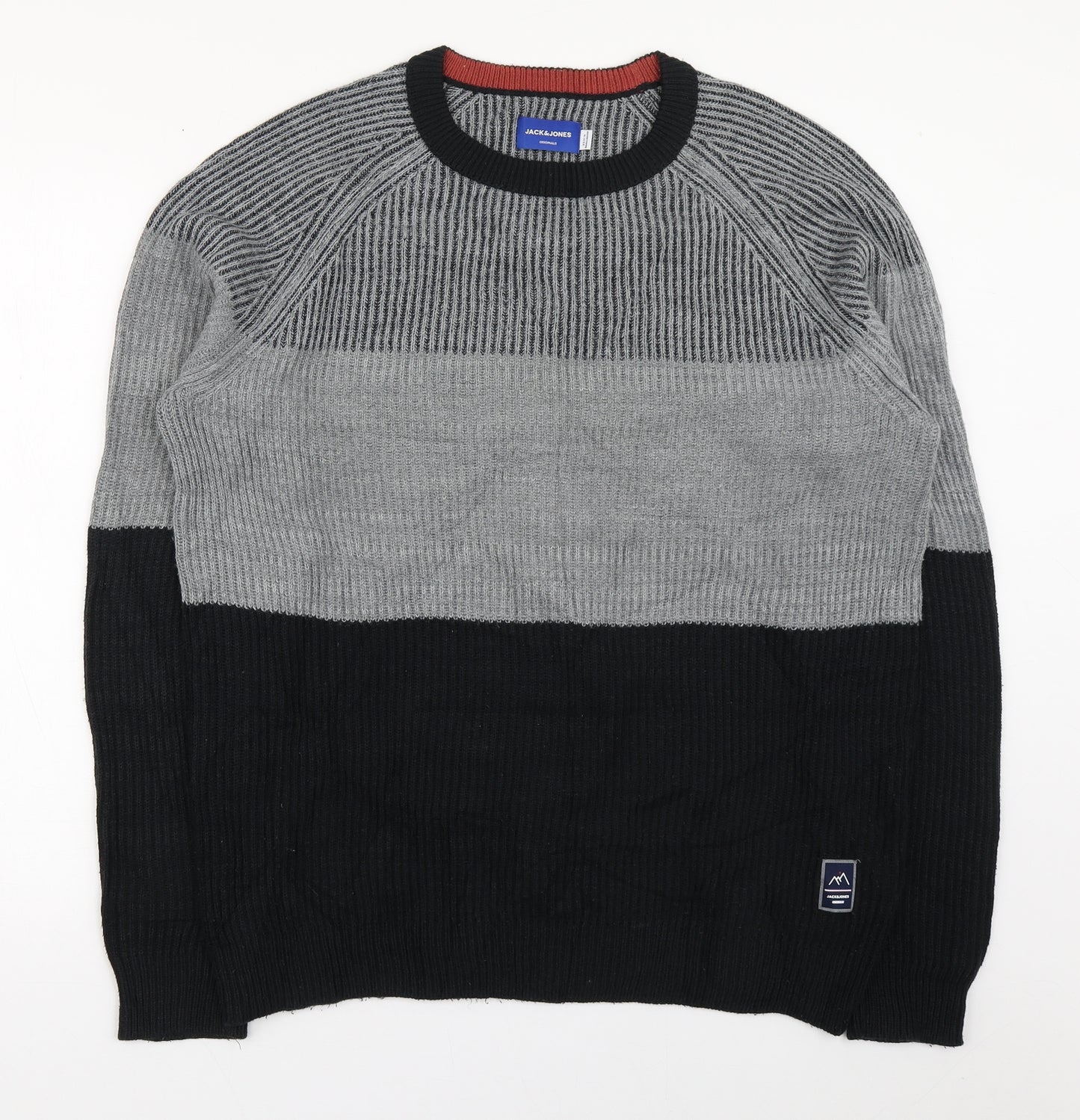 JACK & JONES Mens Grey Round Neck  Acrylic Pullover Jumper Size XL