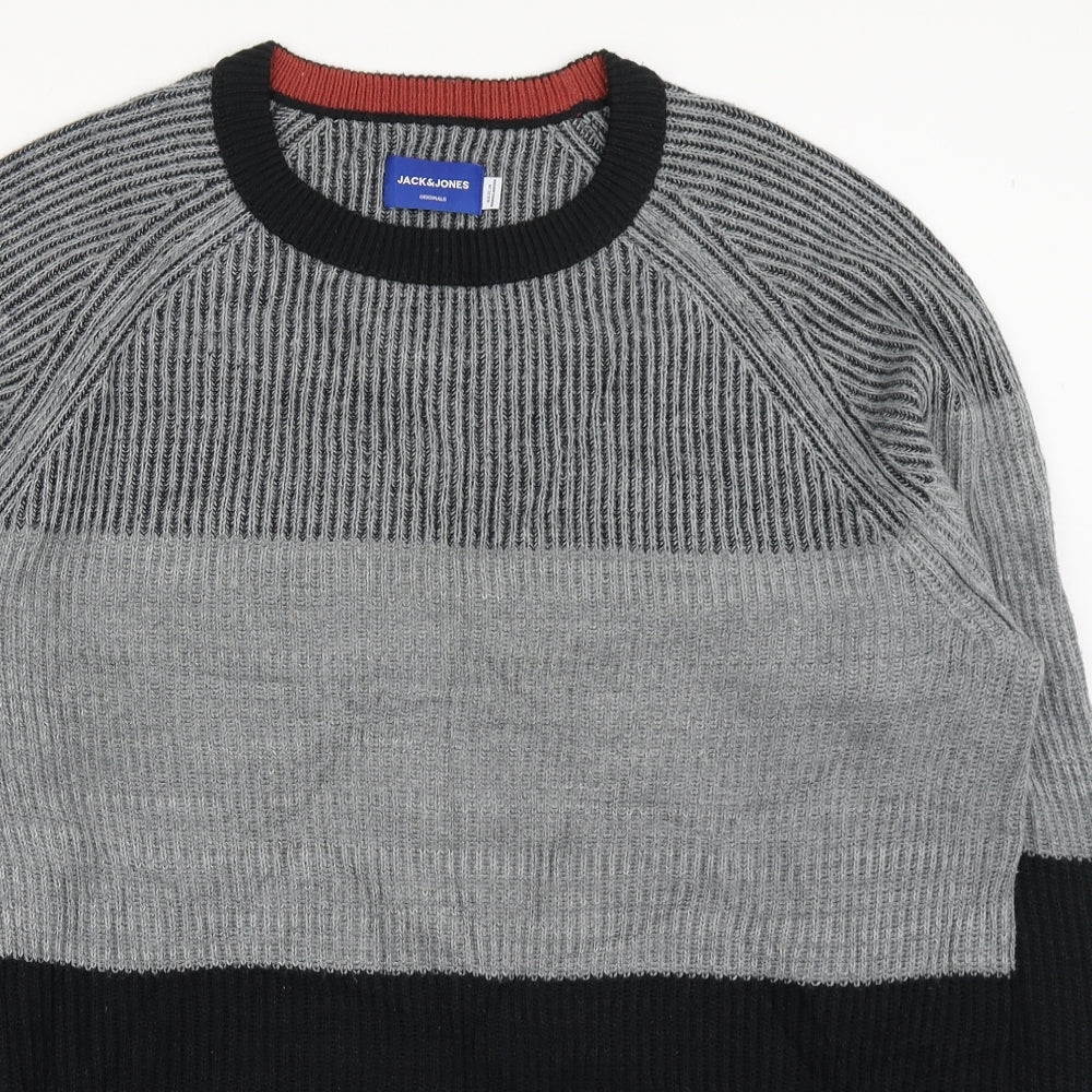 JACK & JONES Mens Grey Round Neck  Acrylic Pullover Jumper Size XL