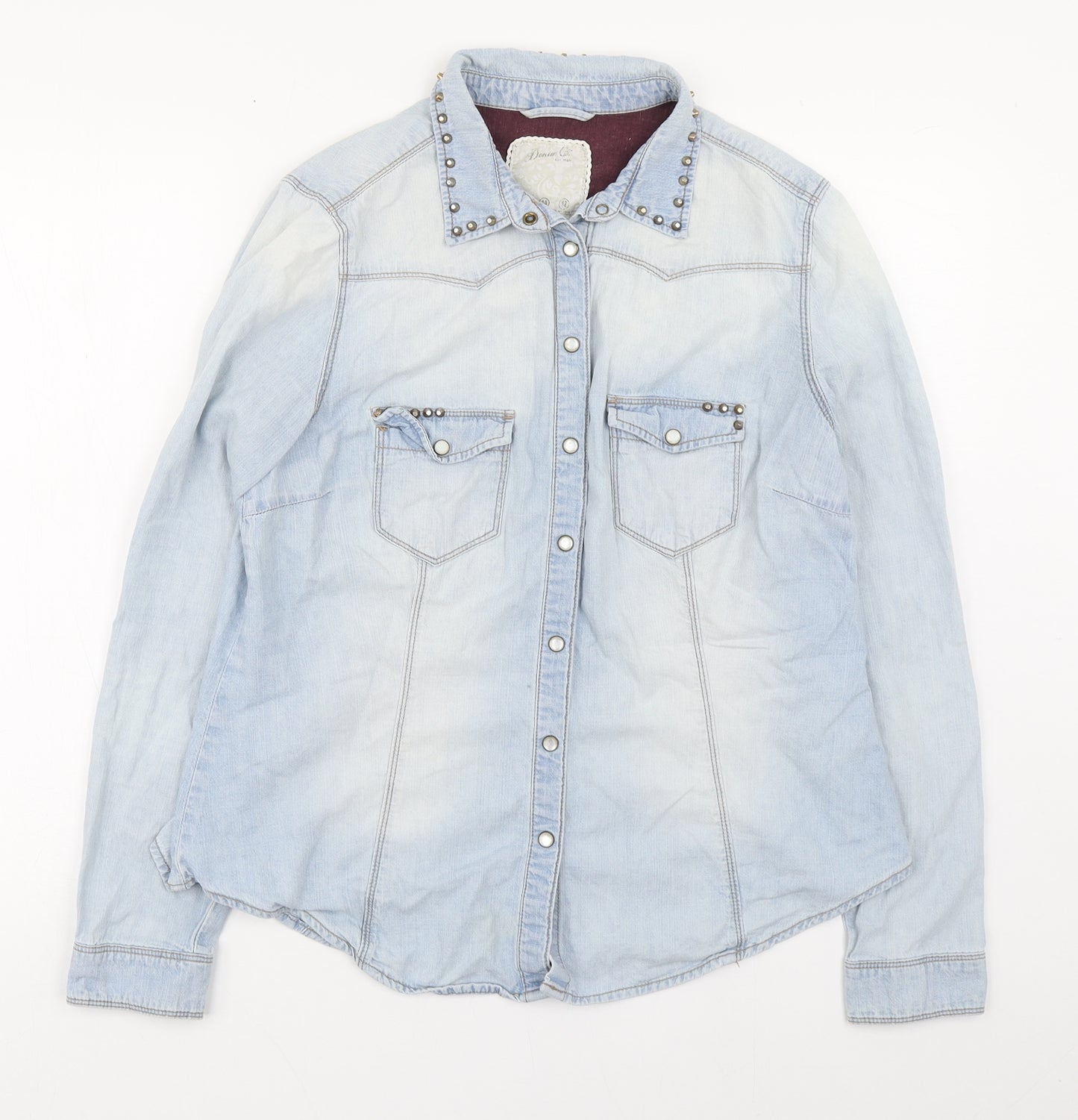 Primark Womens Blue  Cotton Basic Button-Up Size 16 Collared - Shacket