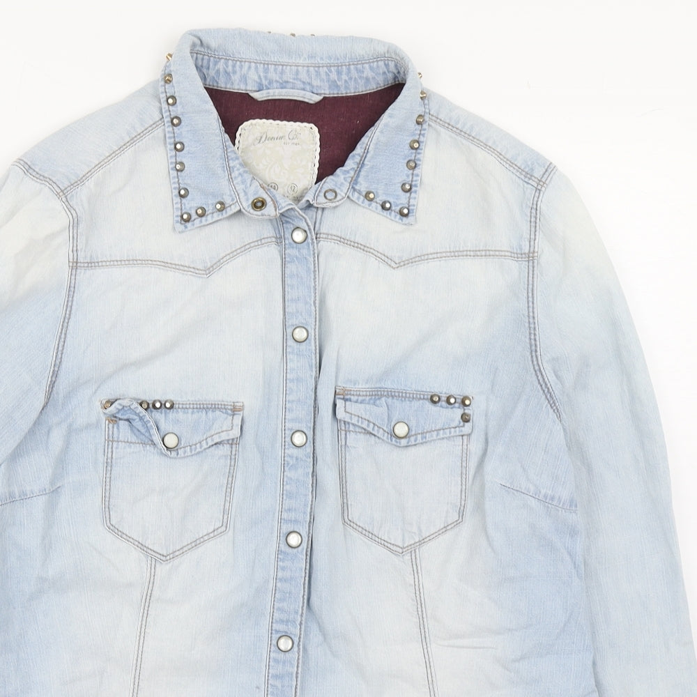 Primark Womens Blue  Cotton Basic Button-Up Size 16 Collared - Shacket