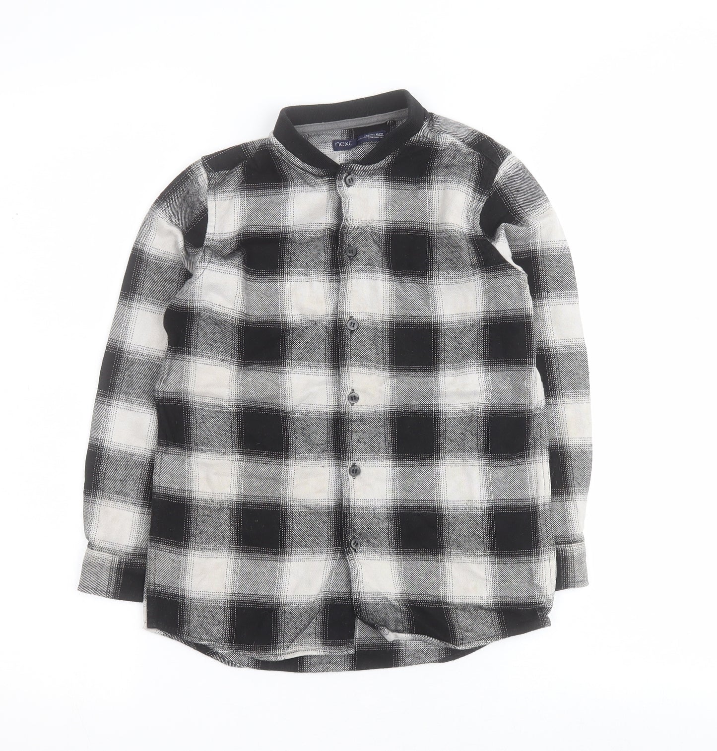 NEXT Boys Black Plaid 100% Cotton Basic Button-Up Size 7 Years Round Neck Button