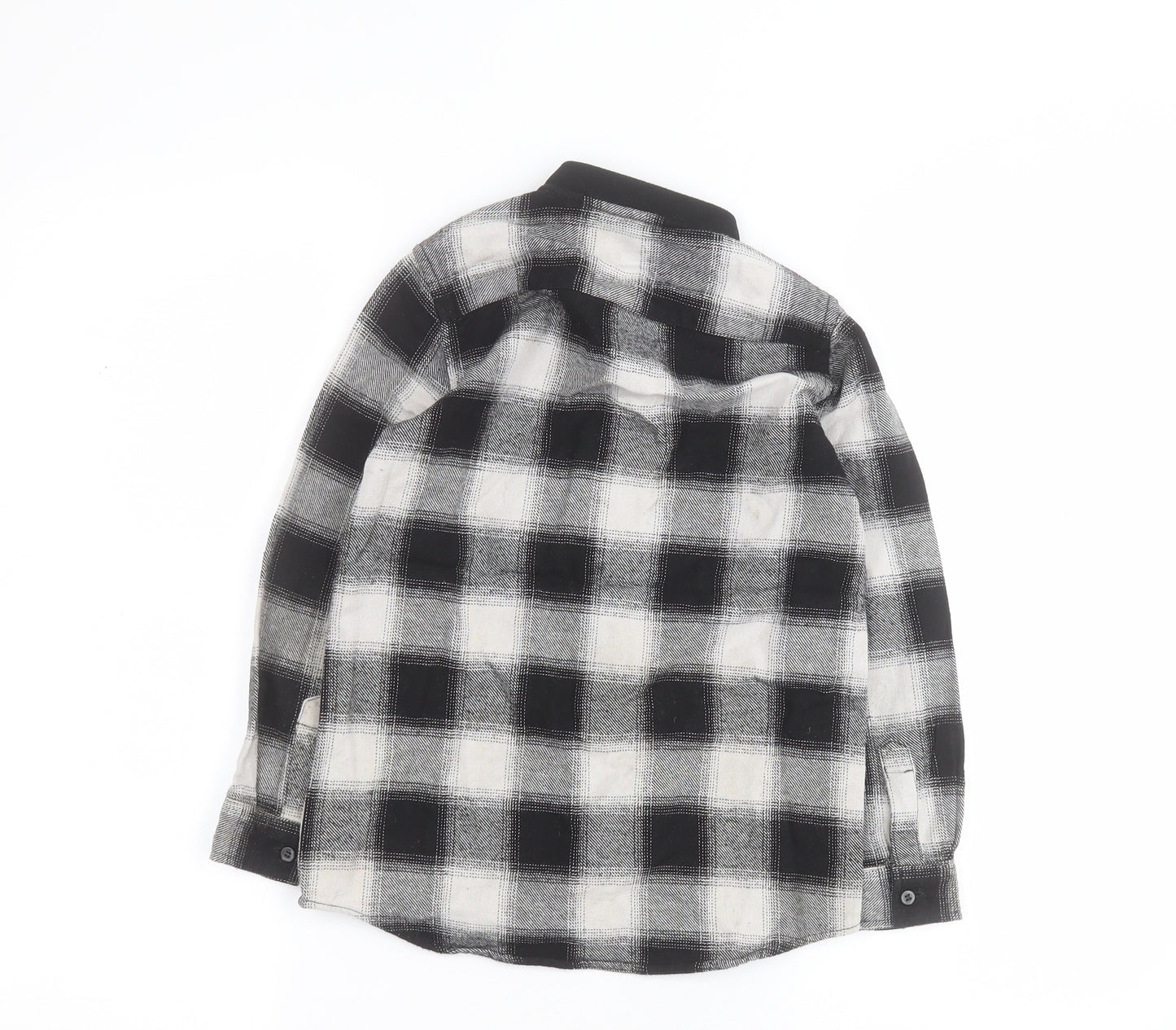 NEXT Boys Black Plaid 100% Cotton Basic Button-Up Size 7 Years Round Neck Button