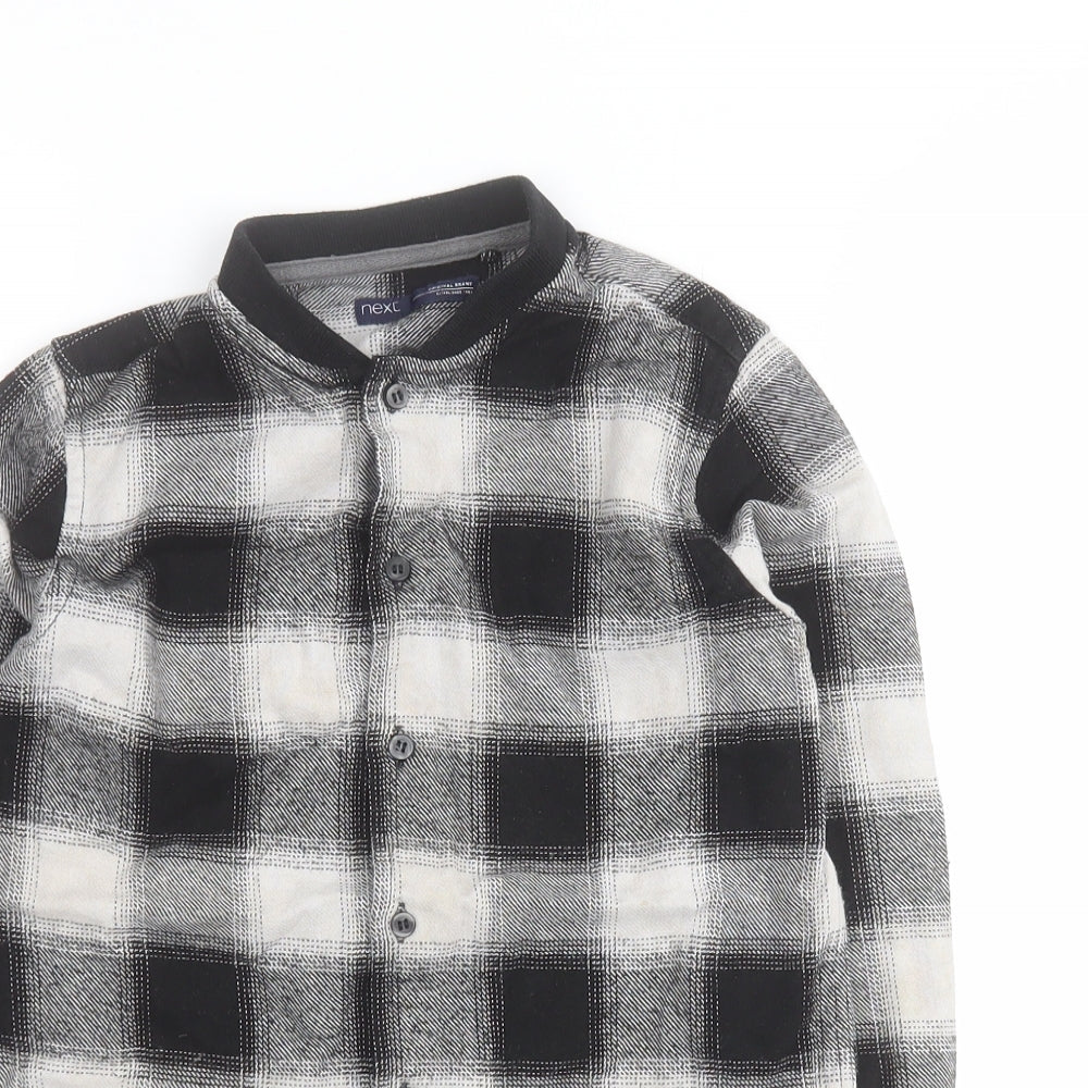 NEXT Boys Black Plaid 100% Cotton Basic Button-Up Size 7 Years Round Neck Button