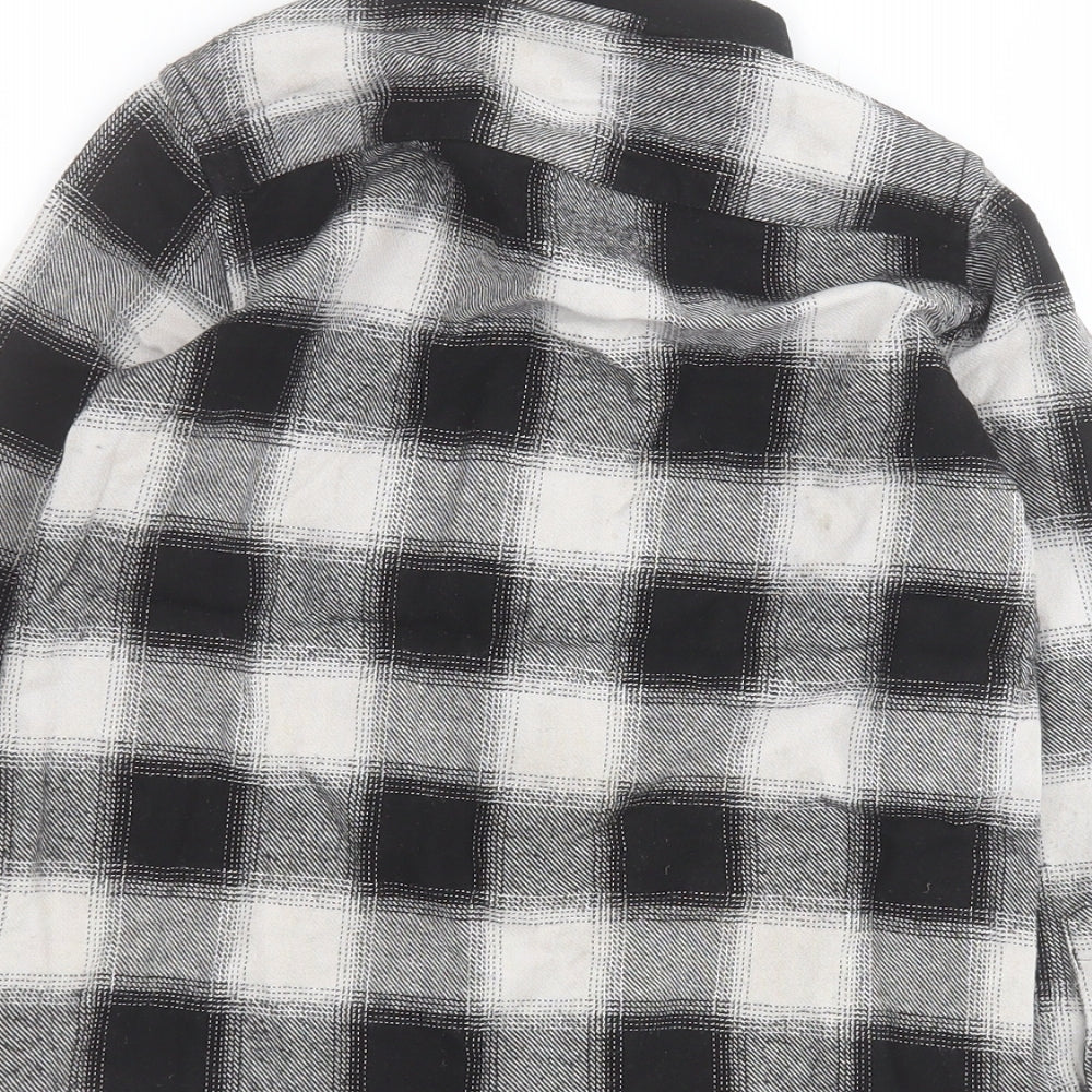NEXT Boys Black Plaid 100% Cotton Basic Button-Up Size 7 Years Round Neck Button
