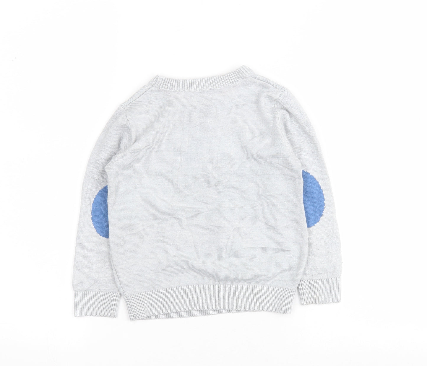 F&F Boys Grey Crew Neck  Acrylic Pullover Jumper Size 2-3 Years  Pullover - Dinosaur