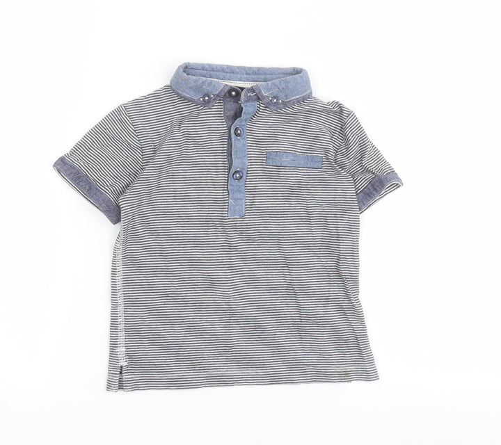 NEXT Boys Blue Striped 100% Cotton Basic Polo Size 2-3 Years Collared Button