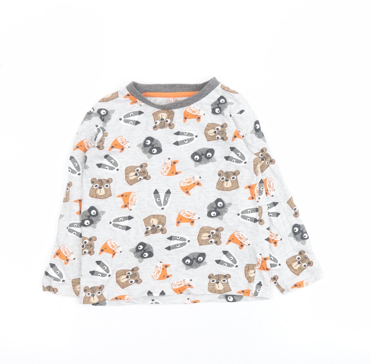 Dunnes Boys Grey  Cotton Pullover T-Shirt Size 2-3 Years Crew Neck Pullover - Animals
