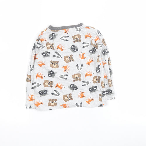 Dunnes Boys Grey  Cotton Pullover T-Shirt Size 2-3 Years Crew Neck Pullover - Animals