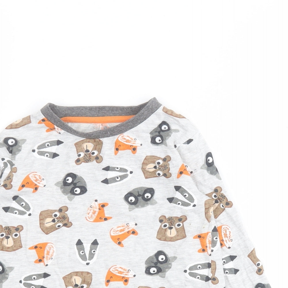 Dunnes Boys Grey  Cotton Pullover T-Shirt Size 2-3 Years Crew Neck Pullover - Animals