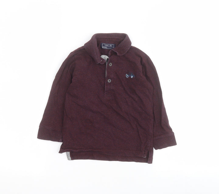 NEXT Boys Purple 100% Cotton Basic Polo Size 2-3 Years Collared Button - Car