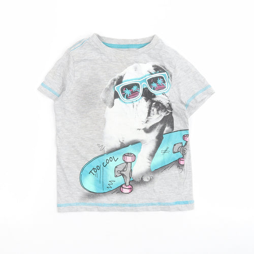 F&F Boys Grey  Cotton Pullover T-Shirt Size 2-3 Years Crew Neck Pullover