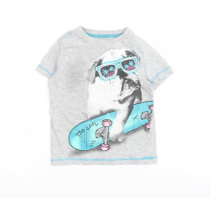 F&F Boys Grey Cotton Pullover T-Shirt Size 2-3 Years Crew Neck Pullover