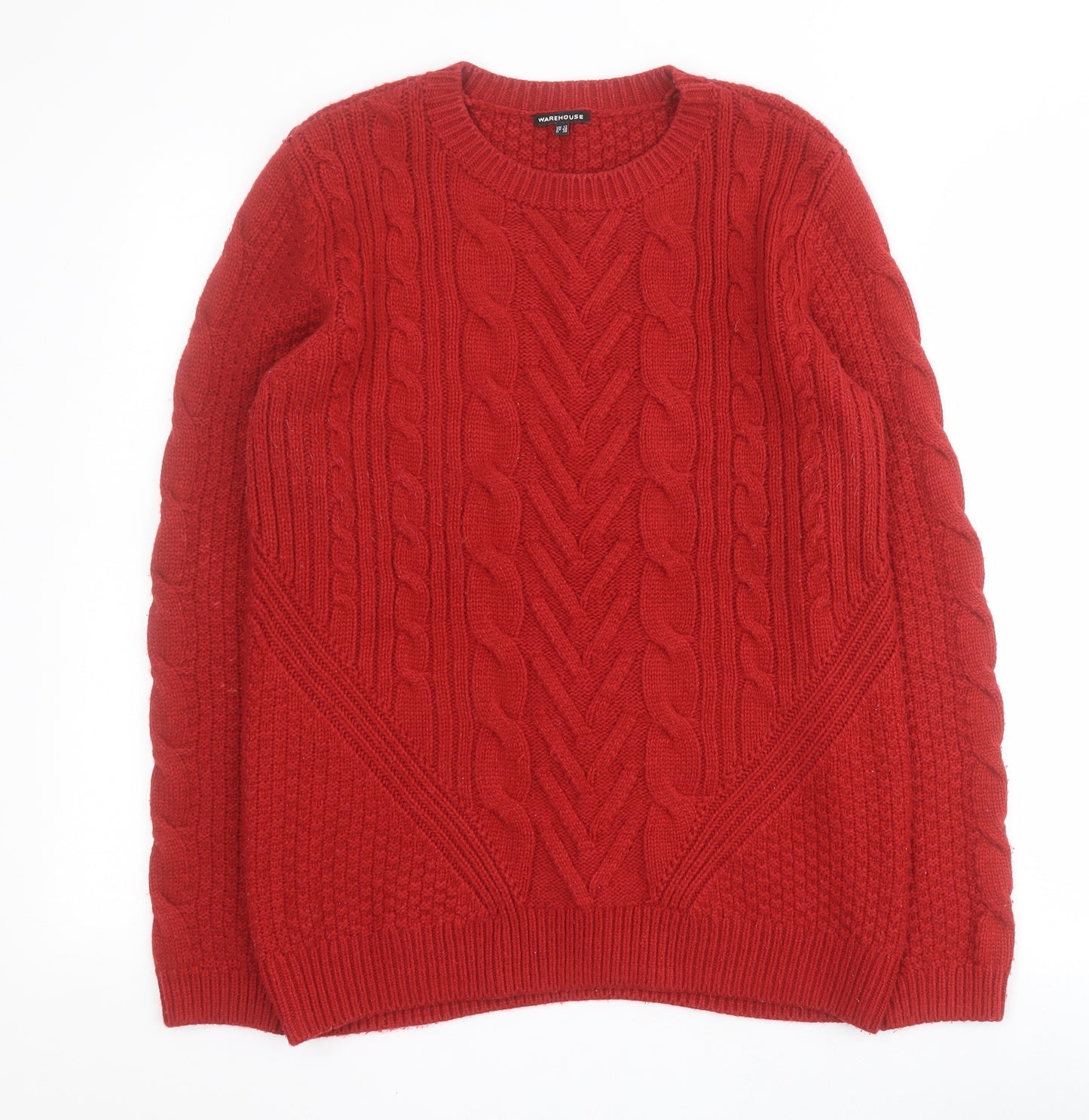 Warehouse Womens Red Crew Neck  Acrylic Pullover Jumper Size 12