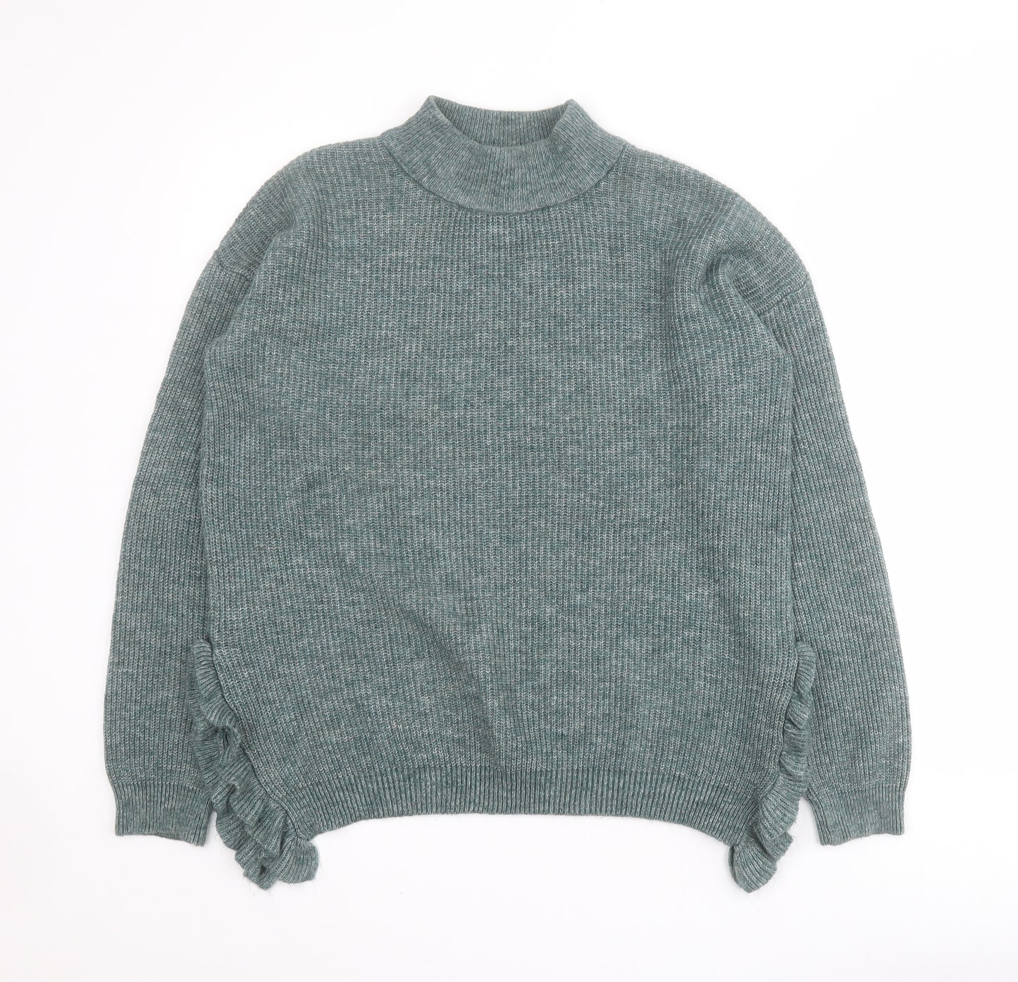 TU Womens Green Mock Neck  Acrylic Pullover Jumper Size 12